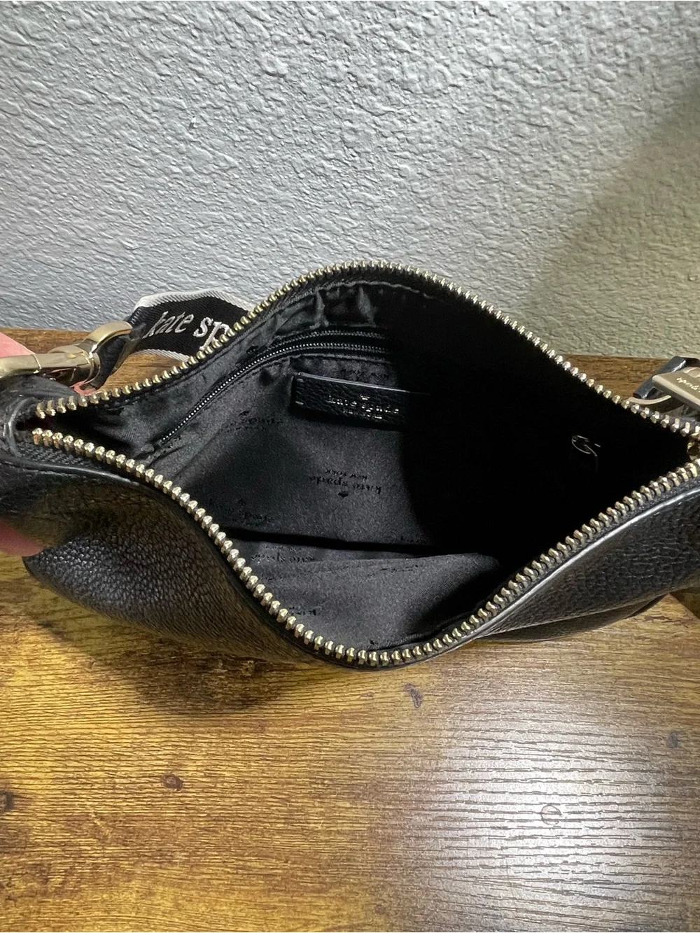 kate spade Rosie Crossbody Black Pebbled Leather w/ Branded Web Strap